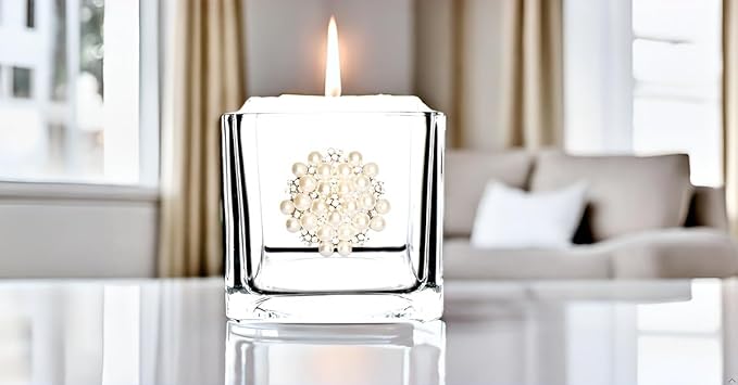 THE QUEENS' JEWELS Round Pearl Jeweled 4x4 Candle Holder Vase - Unique Gift for Women, Birthday, Cute, Fun, Cocktail, Queen, Not Painted, Decorated, Bling, Bedazzled, Rhinestone