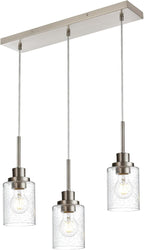 3-Light Farmhouse Chandelier Light Fixture Brushed Nickel Clear Seeded Glass Dining Room Hanging Modern Pendant Lighting Over Table,Traditional Ceiling Lights for Kitchen Island Entryway
