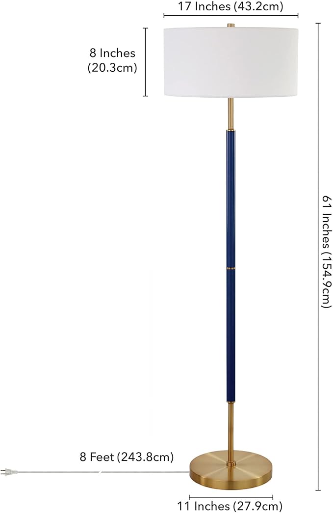 Henn&Hart 2-Light Floor Lamp with Fabric Shade in Blue/Brass/White, Floor Lamp for Home Office, Bedroom, Living Room