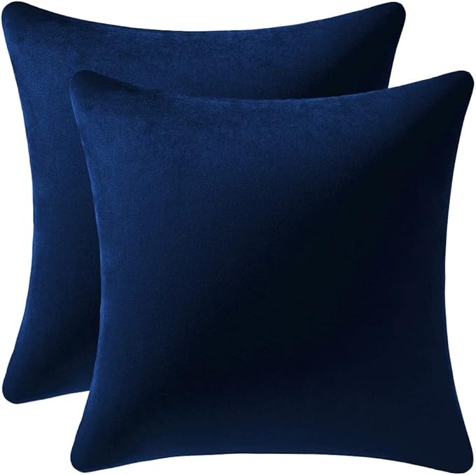 Couch Pillow Cases 24x24 Navy: 2 Pack Cozy Soft Velvet Square Throw Pillow Covers for Farmhouse Home Decor