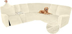 Arfntevss Sectional Recliner Couch Covers Velvet Washable Corner Sectional Sofa Cover for Reclining Stretch Soft Thick L Shape Recliner Slipcover Set (5 Seat with 1 Console Cover, Beige)