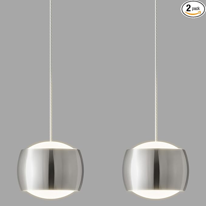 Modern LED Dimmable Pendant Light fixtures,Mini Island Pendant Lighting for Kitchen Island Dinning Room,Bedroom,Bar, Kitchen Island Ceiling Hanging Light Fixtures(Chrome-2-Pack)