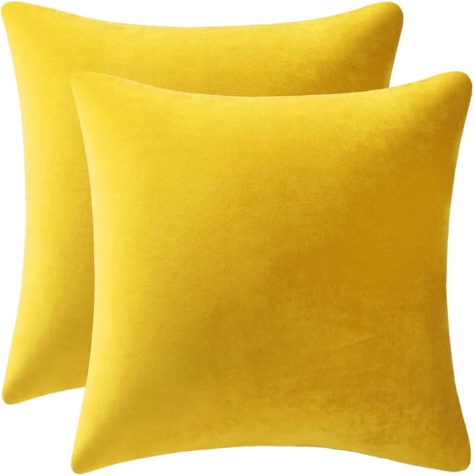 26x26 Euro Pillow Covers : 2 Pack Cozy Soft Velvet Oversized Couch Pillow Shams, Square Throw Pillow Cases for Living Room Sofa, Yellow