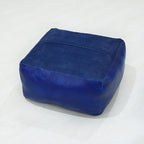 Square Shaped Goat Leather Handmade Eco-Friendly Blue Pouf - 21" x 21" x 12", Plain Solid, Recycled Foam with Fibre Fill Stuffed, Seating Pouf PF12