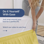 Wrap Around Dust Ruffle Bed Skirt - Yellow - for Full Size Beds with 24 Inch Drop - Easy Fit Elastic Strap - Adjustable Pleated Bedskirt w/Brushed Fabric - Wrinkle Free - for Women, Men, Kids & Teens