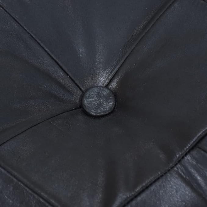 Square Shaped Buffalo Leather Handmade Eco-Friendly Black Pouf - Square Pouf, 18" x 18" x 18", Geometric Pouf, Buffalo Leather Pouf, Recycled Foam with Fibre Fill Stuffed Pouf, Seating Pouf PF25