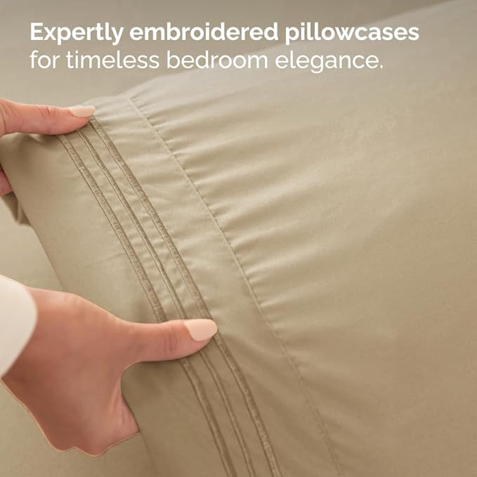 Full Size 4 Piece Sheet Set - Comfy Breathable & Cooling Bed Sheets Set - Hotel Luxury Bedding for Women, Men, Kids, Teens, Boys & Girls - Deep Pockets, Ultra-Soft and Wrinkle Free - Oeko-Tex - Beige