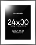 Homeforia 24x30 Poster Frame Black, High End Metal 24 x 30 Picture Frames with Mat 18 by 24 inches Photo, 24x30 Black Frame Matted to 18x24 Print, 30x24 Large Frame, Tempered Glass, Wall Kit, Set of 1