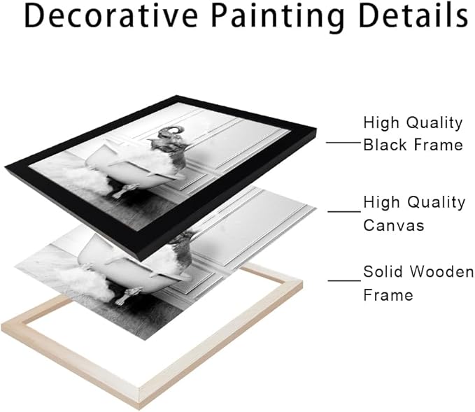 Framed Elephant Wall Art Black and White Bathroom Wall Decor Funny Animal Canvas Print Artworks for Bathroom