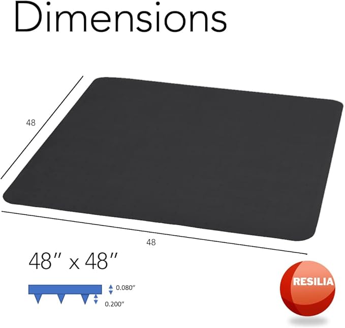 RESILIA Office Desk Chair Mat - for Low Pile Carpet (with Grippers) Black, 48 Inches x 48 Inches, Made in The USA