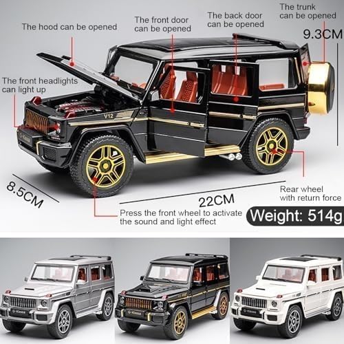 EROCK Exquisite car Model 1/24 Benz G63 AMG Model Car, Zinc Alloy Pull Back Toy car with Sound and Light for Kids Boy Girl Gift (Black)