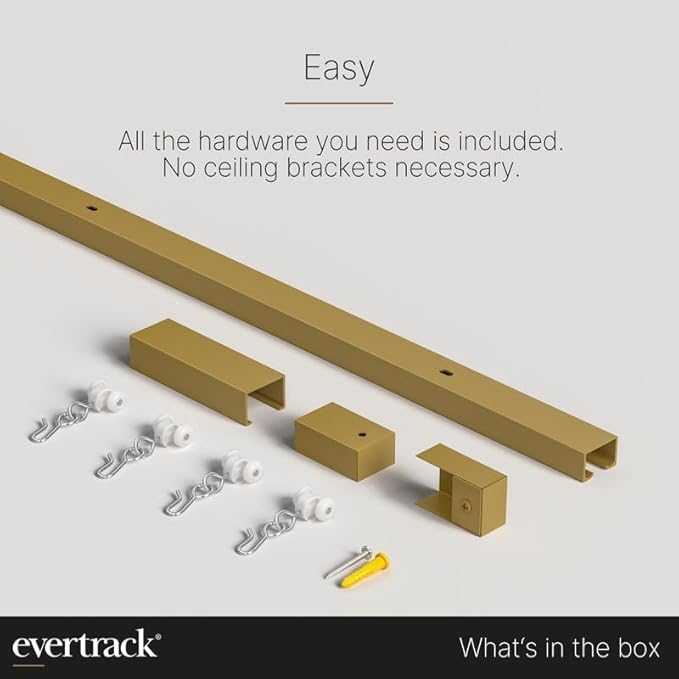 Curtain Track - Ceiling Mounted Curtain Rail for Curtains, Drapes, and Room Dividers - USA Made - Medium (16 Feet), Satin Brass