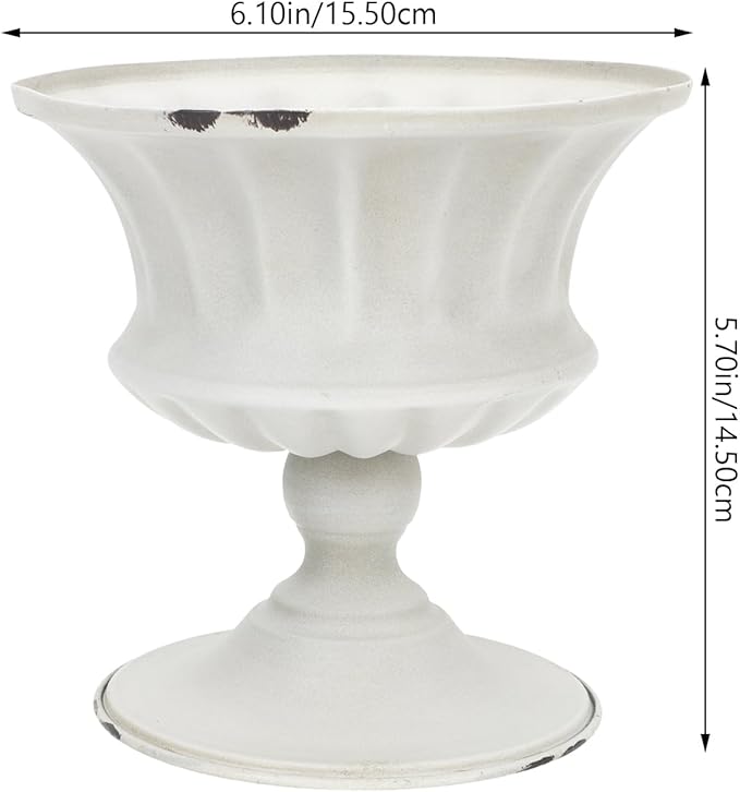 Urn Planter Antique Column Plant Pot Shabby Chic Metal Vase Pillar Plant Container Wedding Centerpieces Vases for Front Porch Decor White White Planter