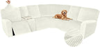 Arfntevss Sectional Recliner Couch Covers Velvet Washable Corner Sectional Sofa Cover for Reclining Stretch Soft Thick L Shape Recliner Slipcover Set (5 Seat with 1 Console Cover, Cream)