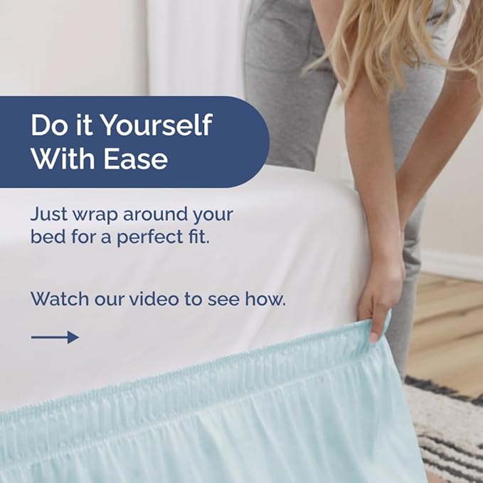 Wrap Around Dust Ruffle Bed Skirt - Ice Blue - for King Size Beds w/ 12 Inch Drop - Easy Fit Elastic Strap - Adjustable Pleated Bedskirt w/Brushed Fabric - Wrinkle Free - for Women, Men, Kids & Teens