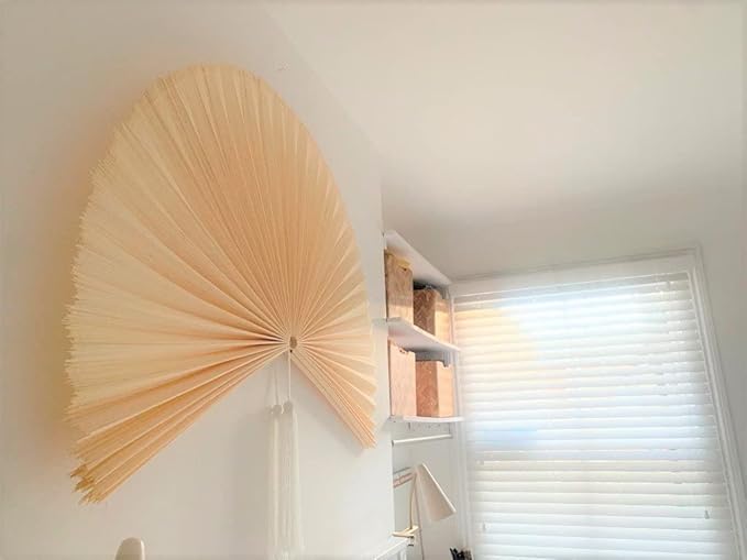 Fan Wall Decor, Japanese Giant Fan, Large Bamboo Fan Wall Art For Boho Hanging Headboard, Decorative Folding Fans For Over Bed, Asia Trending (Ivory 60 inch)