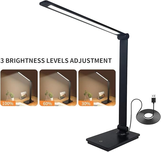 Desk Lamp, LUJOLUMIN Desk Light, Dimmable Reading Lamp,CRI>90, 700 Lumen, 3 Brightness Levels, Touch Control, LED Foldable Led Lamp for Kids, Working, Office, Study