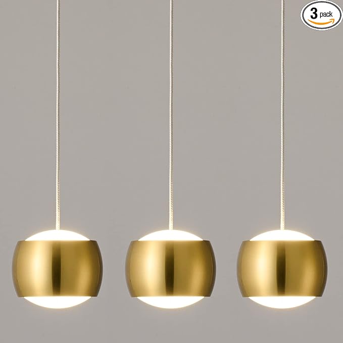 Modern LED Dimmable Pendant Light fixtures,Mini Island Pendant Lighting for Kitchen Island Dinning Room,Bedroom,Bar, Kitchen Island Ceiling Hanging Light Fixtures(gold-3-Pack)