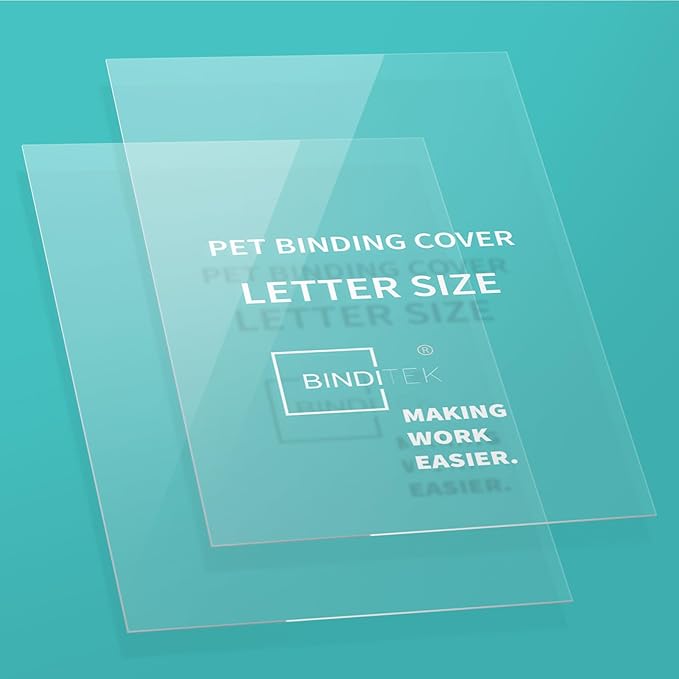 Binditek 100 Pack 7 Mil Binding Presentation Covers, Ultra Clear, 8.5 x 11 Inches, Letter Size, Square Corners, Un-Punched