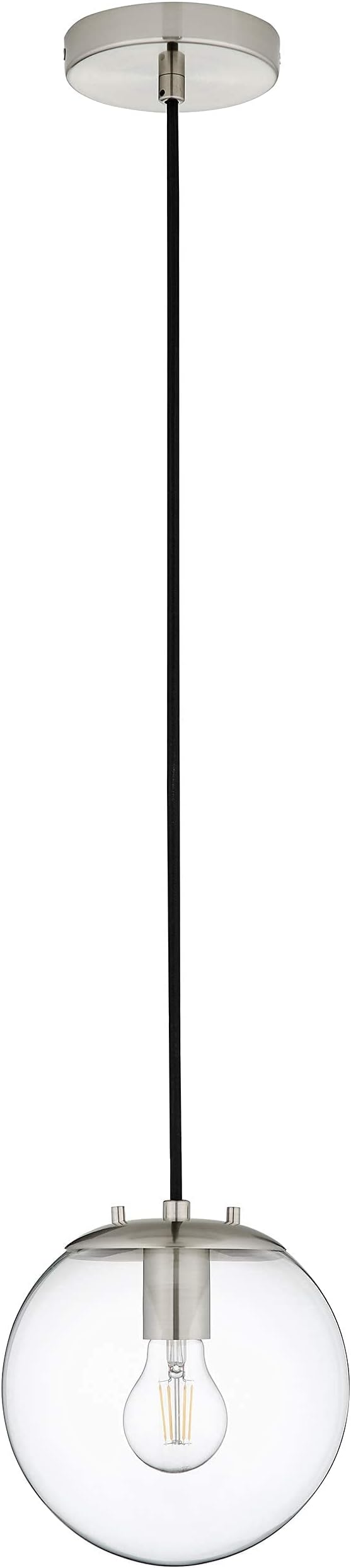 Linea di Liara Sferra Modern Large Glass Pendant Light Kitchen Island Brushed Nickel Pendant Lighting Clear Glass Globe Pendant Light Mid Century Hanging Light Fixture, LED Bulb Included, UL Listed