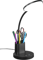 Desk Lamp, LED Desk Lamp for Home Office, Touch Table Lamp with 3 Color Modes 360° Adjustable Arm, Dimmable Desk Light with Pen Phone Holder, Black