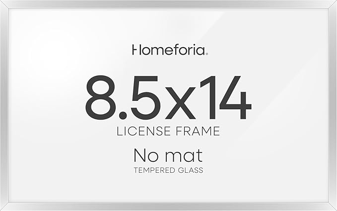 Homeforia 8.5 x 14 Marriage License Silver Frame, High End Metal 8.5x14 Marriage Certificate Frames, 14x8.5 Picture Frame for Wall & Tabletop, 8.5 by 14 Photo Frame, Tempered Glass, Wall Kit, Set of 1