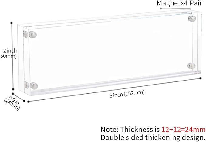 2x6 Acrylic Pictures Frames, Transparent 2 Sided Ticket Frame Postcard Frame, Tabletop Small Tiny Acrylic Magnetic Picture Frames for Family, 12 + 12MM Thickness…