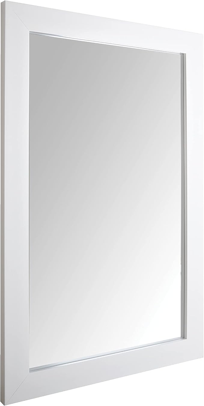 Amazon Basics Rectangular Wall Mount Mirror 24" x 36", Wide Trim, White