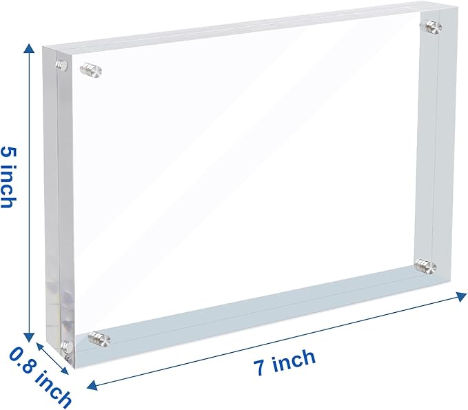 5 Pack 5x7 Acrylic Magnetic Picture Frame, 20 mm Thick Clear Double Sided Freestanding Photo Frame, Transparent Frameless Floating Frames with Magnets Corners