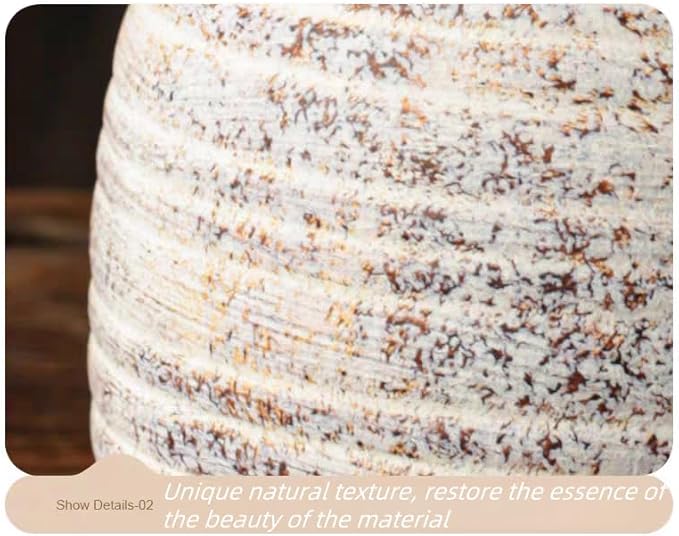 Rustic Vintage Ceramic Vases ，White Terracotta Decorative Flower Boho Vintage Wide-Mouth Vase for Living Room Bedroom Kitchen Office Decor Centerpiece Table Decorations 5.71Inch