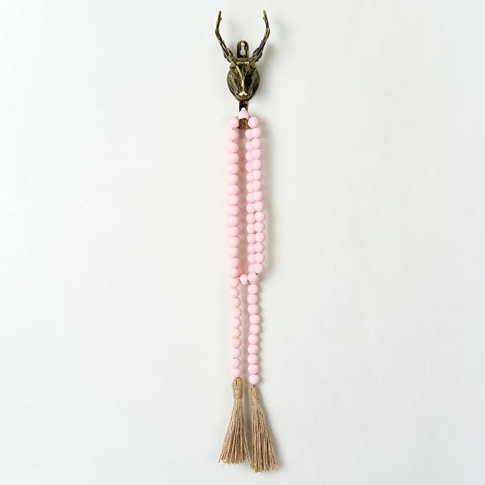 OMISHE 59in Wood Bead Garland with Tassels, Decorative Beads Decor, Farmhouse Wooden Beads Garland for Wall Hanging Home Festival Decor, Pink