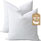 DWR Set of 2 Feather Down Throw Pillow Inserts 16x16 with Organic Cotton Cover, Feather Square White Decorative Pillow Inserts for Bed, Sofa, and Couch