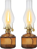 2 Pack Rustic Oil Lamp Large Vintage Glass Kerosene Lamp Chamber Oil Lamps for Indoor Use Home Decor Classic Old Hurricane Oil Lamp for Emergency Lighting 12.5''