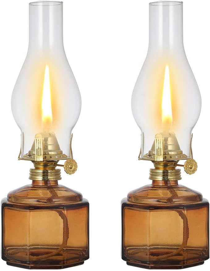 2 Pack Rustic Oil Lamp Large Vintage Glass Kerosene Lamp Chamber Oil Lamps for Indoor Use Home Decor Classic Old Hurricane Oil Lamp for Emergency Lighting 12.5''