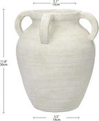 Handmade Flower Vase, 12" Tall Terracotta Vase, White Vintage Ceramic vase, Rustic Antique Decor with 3 Handles, Wide Mouth, Matte Finish for Home Office Resto Café Décor