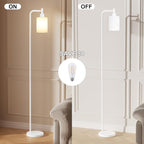 Floor Lamps for Living Room - Industrial Standing Lamp with Glass Shade, Modern White Floor Lamp with LED Bulbs, Farmhouse Floor Lamp for Bedroom, Tall Lamp for Office - White