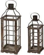 Glitzhome Farmhouse Oversized Wood Metal Lanterns Decorative Hanging Candle Lanterns Set of 2, Black (No Glass)