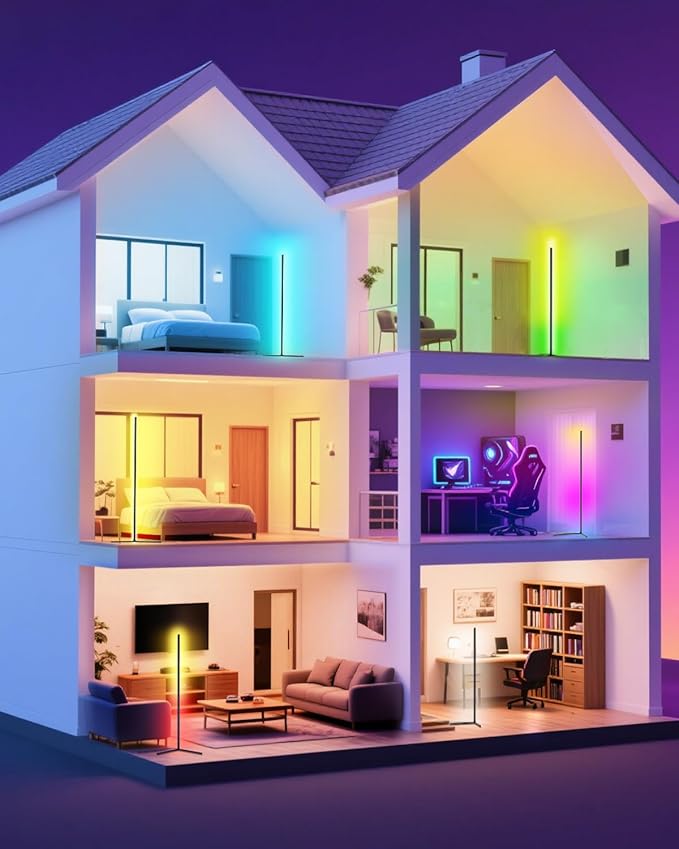 Upgraded Floor Lamp, 64.5''RGB LED Corner Lamp with App & Remote Control, 16 Million Colors & 300+ Scene, Standing Lamp with Music Sync for Living Room, Gaming Room，Bedroom