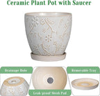 10 Inch Plant Pot Ceramic Planter Pot with Drainage Hole and Saucer Round Planter Large Flower Pot for Indoor Outdoor Plants Home Garden Decor White