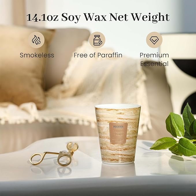 M&SENSE TobaccoVanilla Scented Candles for Home, Lead-Free Wick Highly Scented Jar Candles, 14.1 Oz 80 Hours Lasting Burning Candles Gifts for Women, Relaxing Aromatherapy Candle for Stress Relief