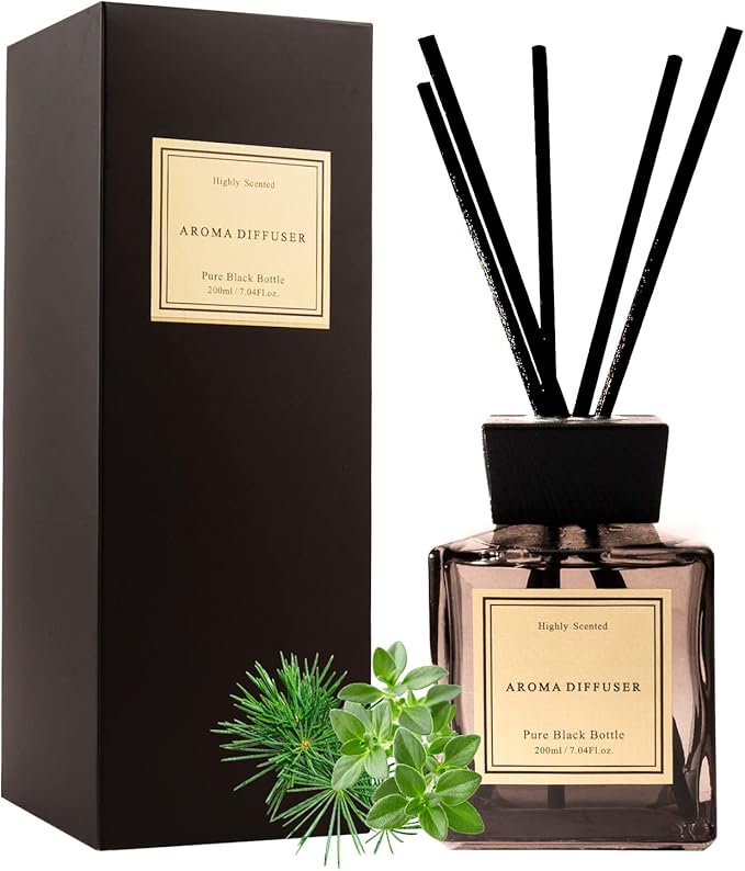 White Musk Cedar Reed Diffuser Freshen Up Your Living Space Transform Your Home with Natural Fragrance Room Scent Diffuser with 5 Diffuser Sticks 7.04 oz - Black