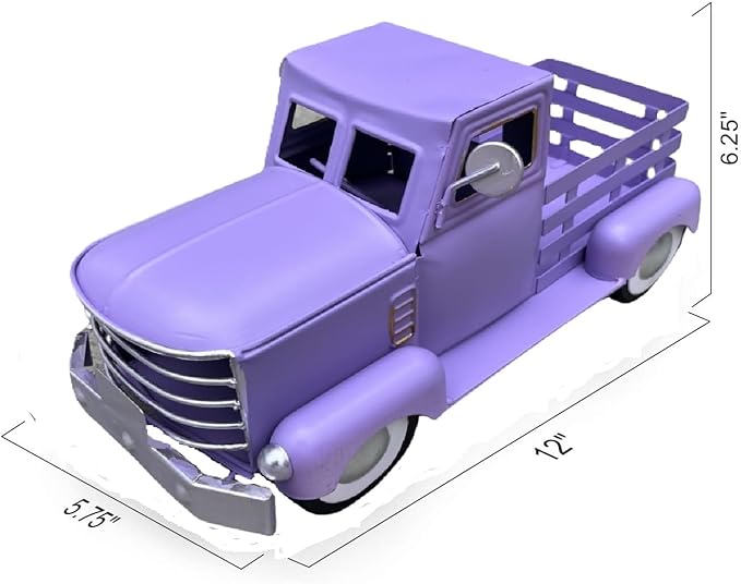Metal Truck Decor,Farmhouse Truck Decor,Decorative Tabletop Storage & Pick-up Metal Truck Planter, 12.5" x 5.75" x 6.25" inches (Purple)