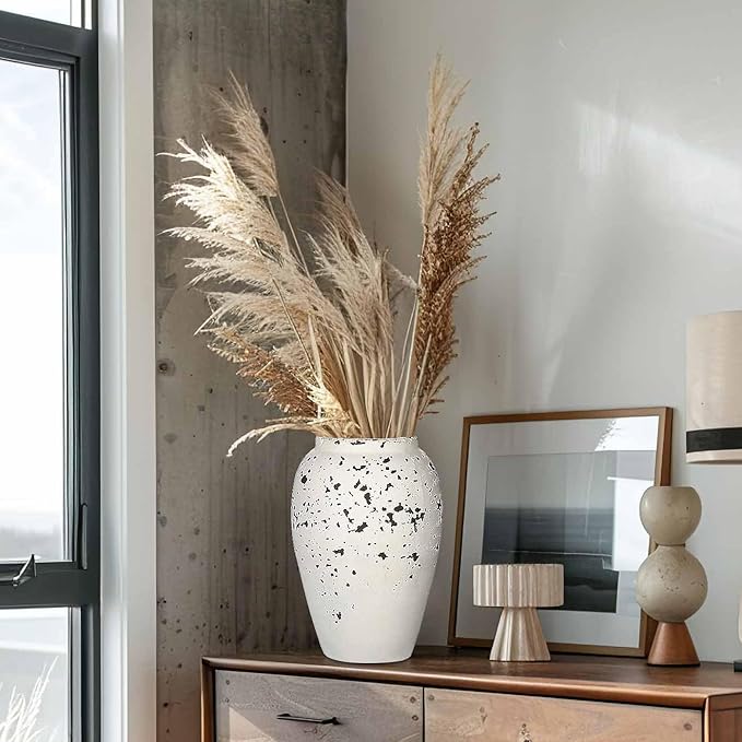 Handcrafted Flower Vase, 10.5" Tall Terracotta Vases, Vintage Rustic Ceramic Vase Décor, Wide Mouth, Matte Finish for Home Office Resto Café Décor