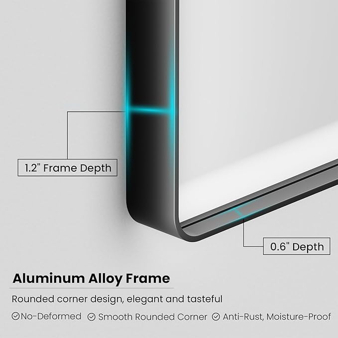 40X32 Inch Black Bathroom Mirror, Black Metal Framed Mirror for Wall, Rounded Rectangle Matte Bathroom Vanity Mirror with Tempered Glass, Anti-Rust, Horizontal/Vertical