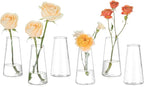 Hewory Glass Bud Vases for Centerpieces: Small Clear Modern Flower Vase Set of 6, Minimalist Cute Mini Decorative Bulk Vases for Wedding Birthday Bridal Shower Party Events Dining Room Table Decor