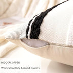 Boho Throw Pillow Covers 18x18 Set of 2 Farmhouse Decorative Cushion Case Striped Square Pillows Cover Chenille Pillow Cases Accent Neutral Pillowcase for Sofa Couch Bed,Black and White