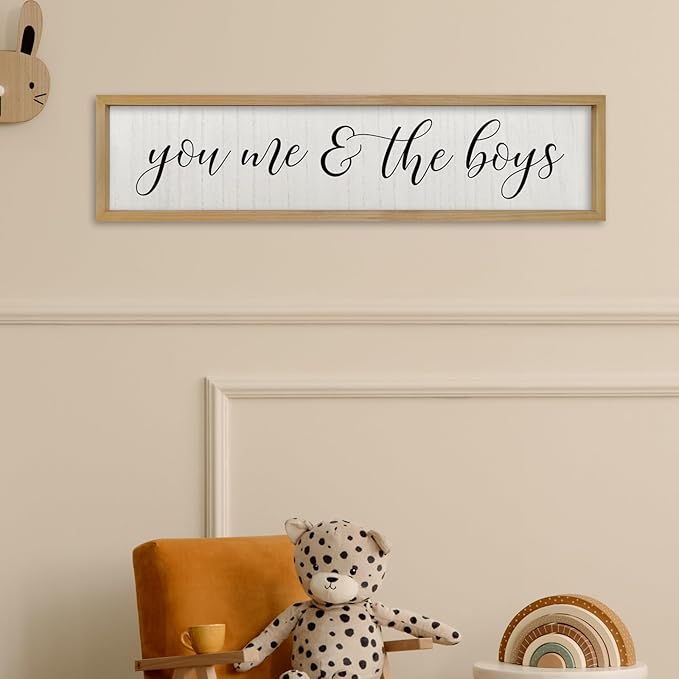 ZZJJHYWGQ You Me & The Boys Sign 32"×8" Playroom Kids Wall Decor Modren Nursery Baby Boy Home Wood Framed Living Room Horizontal Wall Art (Wood)