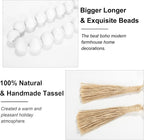 OMISHE 50" Long Extra Large Wood Bead Garland with 1.6" Diameter Wooden Beads and Tassels, Rustic Farmhouse Country Decorative Beads for Home Tiered Tray Decor, White