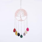 Pink 7 Agates Gemstone Dream Catcher 7 Chakras Tree of Life Dream Catcher with Healing Crystal Stones Handmade Dreamcatcher Wall Decor for Adults Boys Girls,Bedroom,Wedding,Garden,Bless Gift