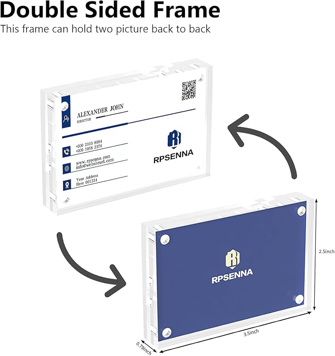 Mini Picture Frame 2.5x3.5 inch Acrylic Magnetic Photo Business Clear Card Frame 20mm Thick Double Sided Wallet Size Desktop Display Frames for Cards Photos Office Home Decor 20 PCS